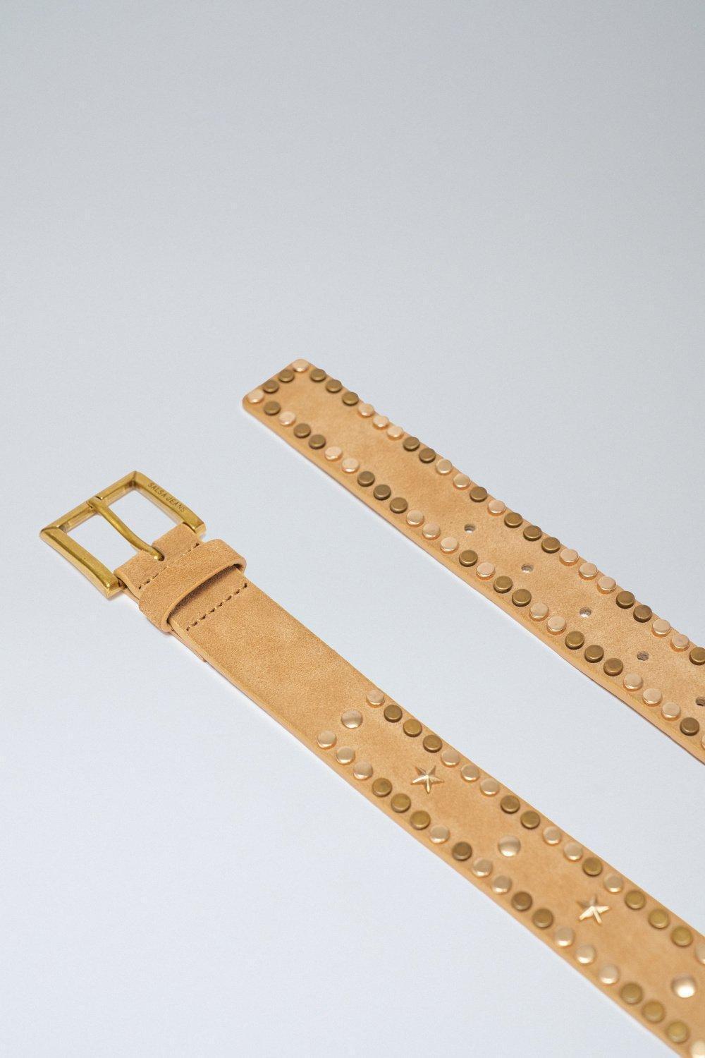 Leather Belt With Studs, Navy, large image number 4