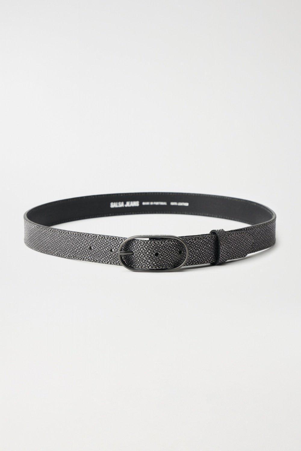 Slim Leather Belt, Silver, large image number 0