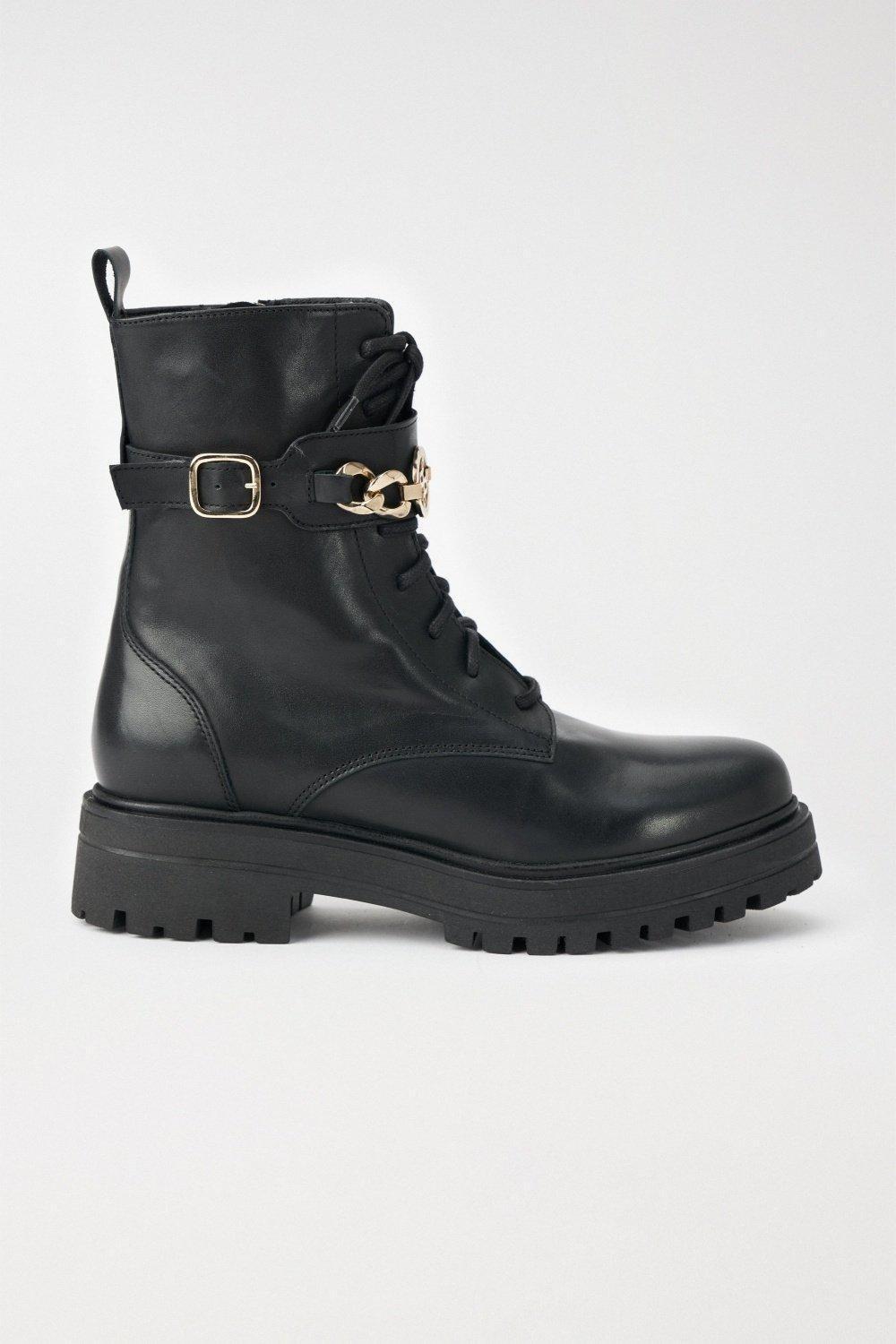 Black Lace-Up Leather Boots, , large image number 0