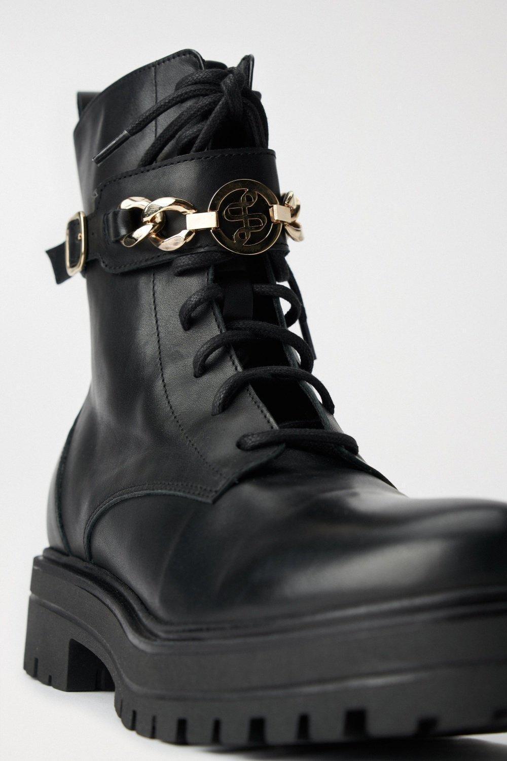 Black Lace-Up Leather Boots, , large image number 1