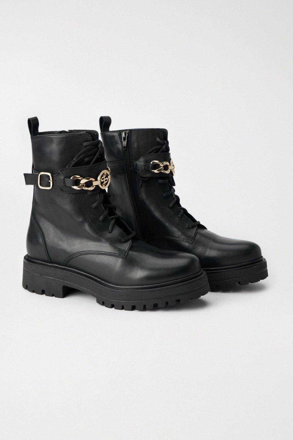 Black Lace-Up Leather Boots, , large image number 2