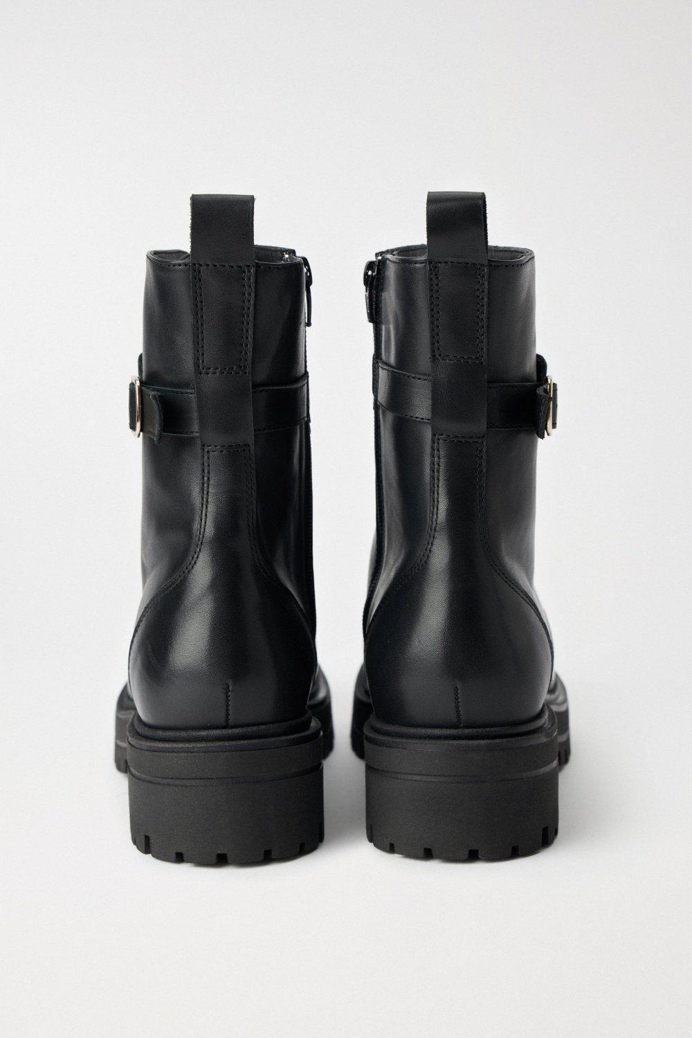 Black Lace-Up Leather Boots, , large image number 4
