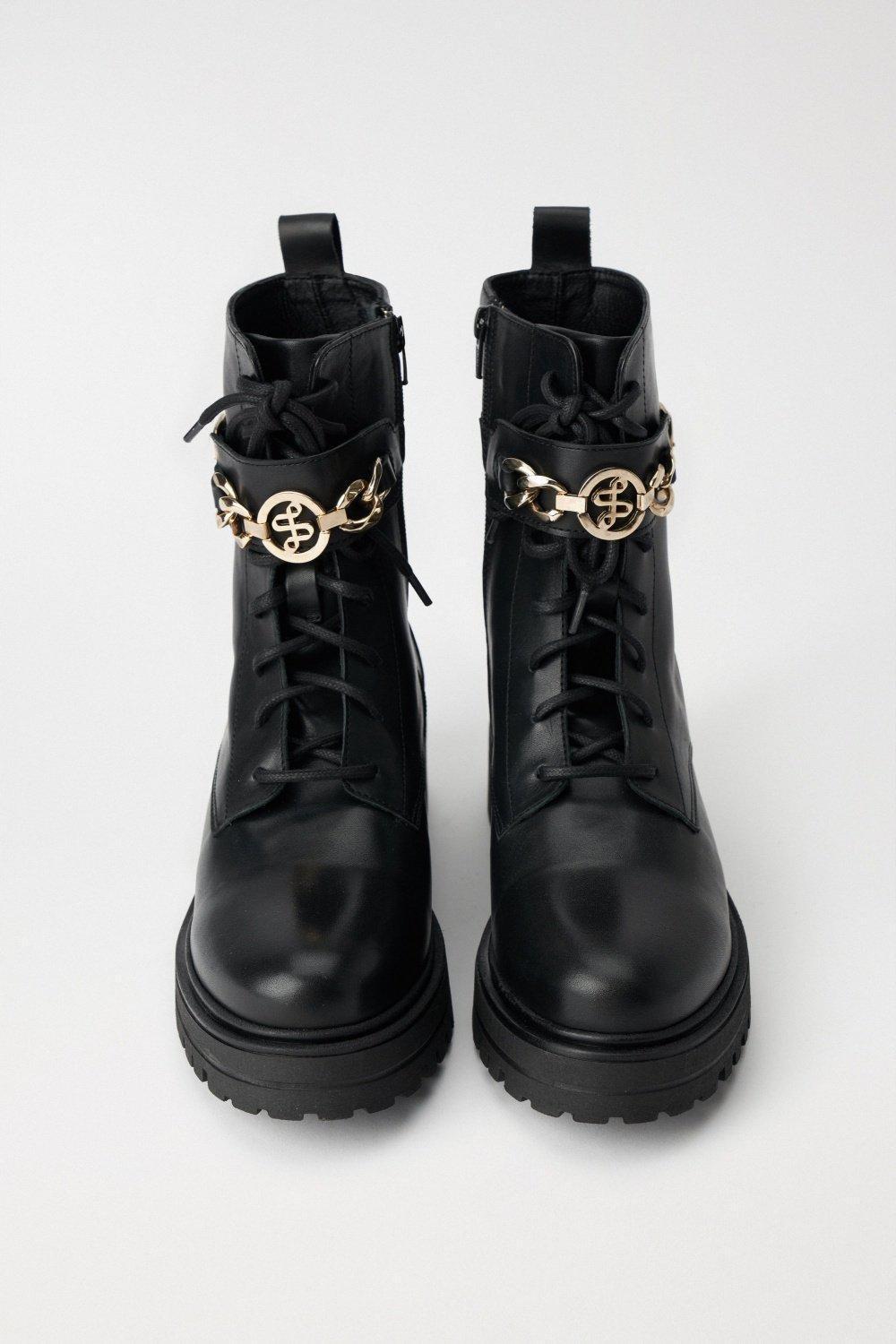Lace-Up Leather Boots, Black, large image number 3