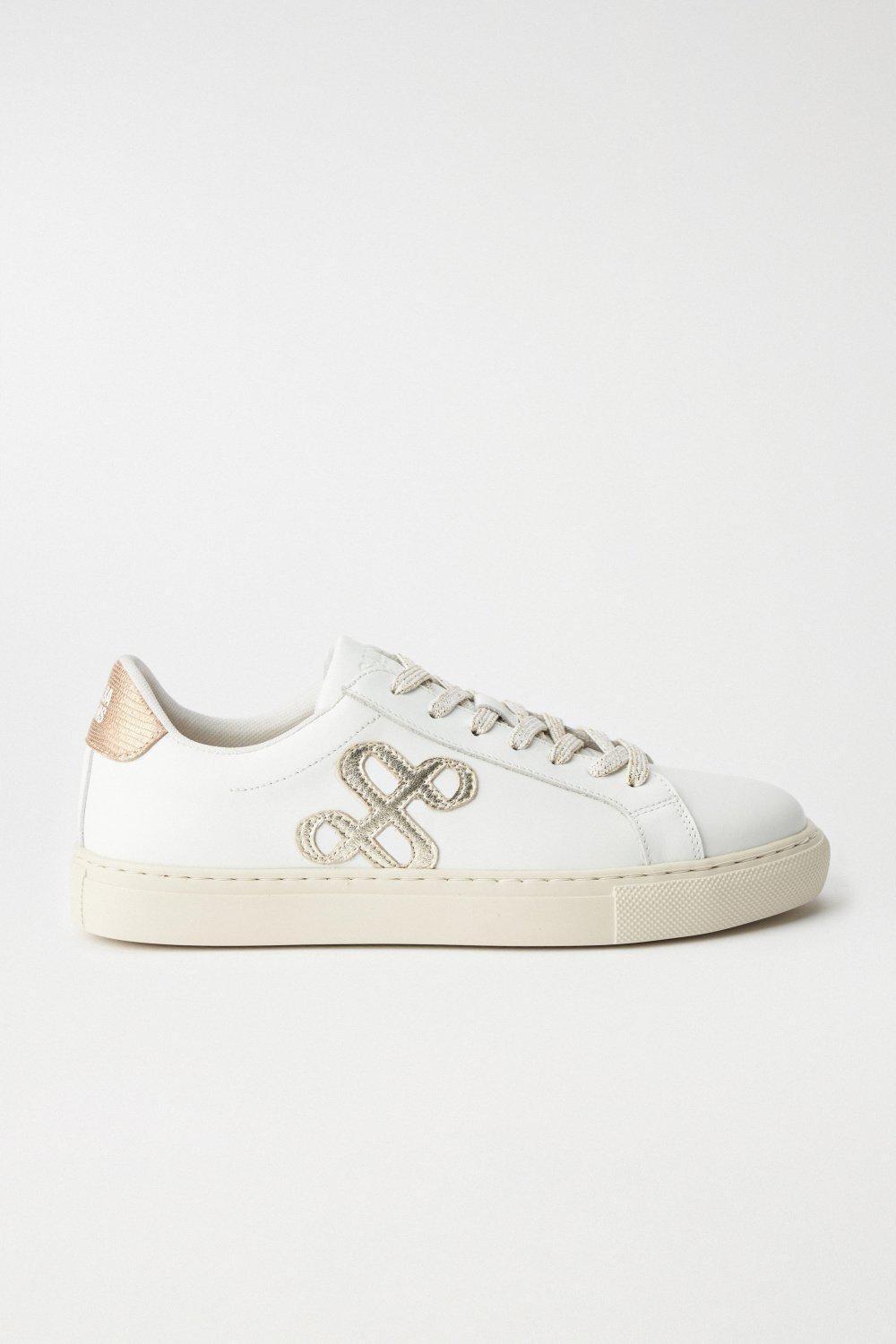Round Toe Leather Trainers, Pearl, large image number 0