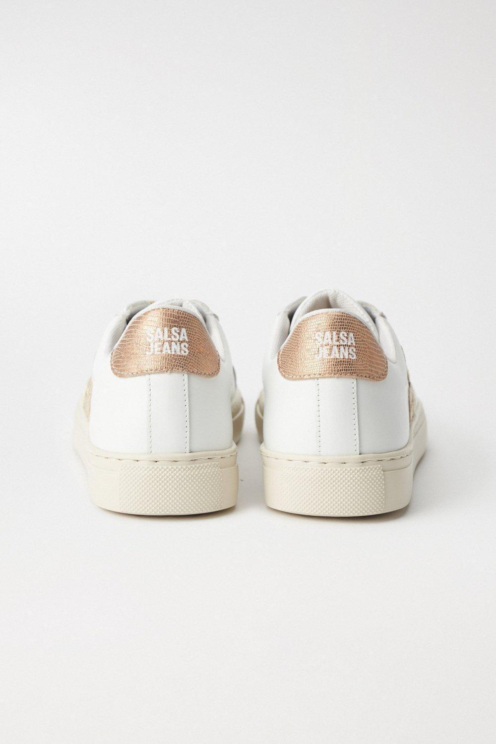 Round Toe Leather Trainers, Pearl, large image number 4