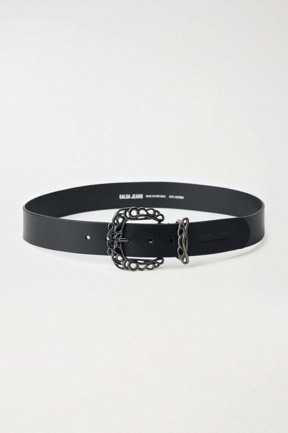 Leather Belt With Jewellery, Black, large image number 0