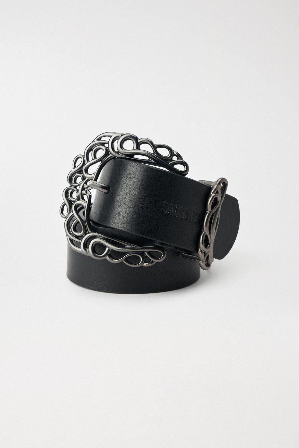 Leather Belt With Jewellery, Black, large image number 2