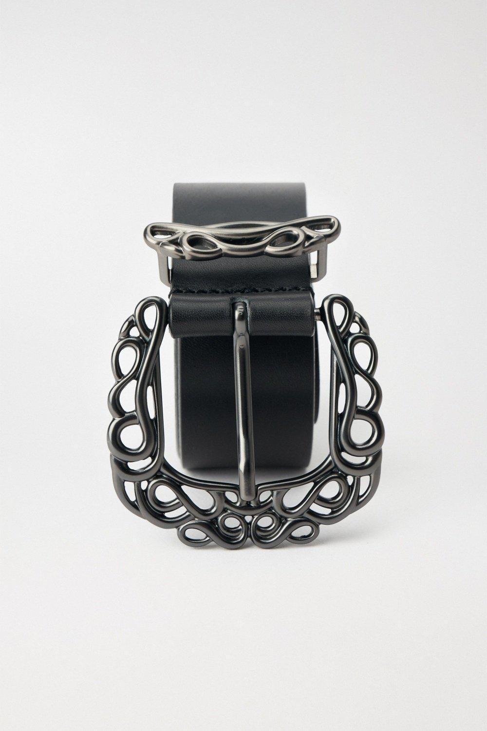 Leather Belt With Jewellery, Black, large image number 3