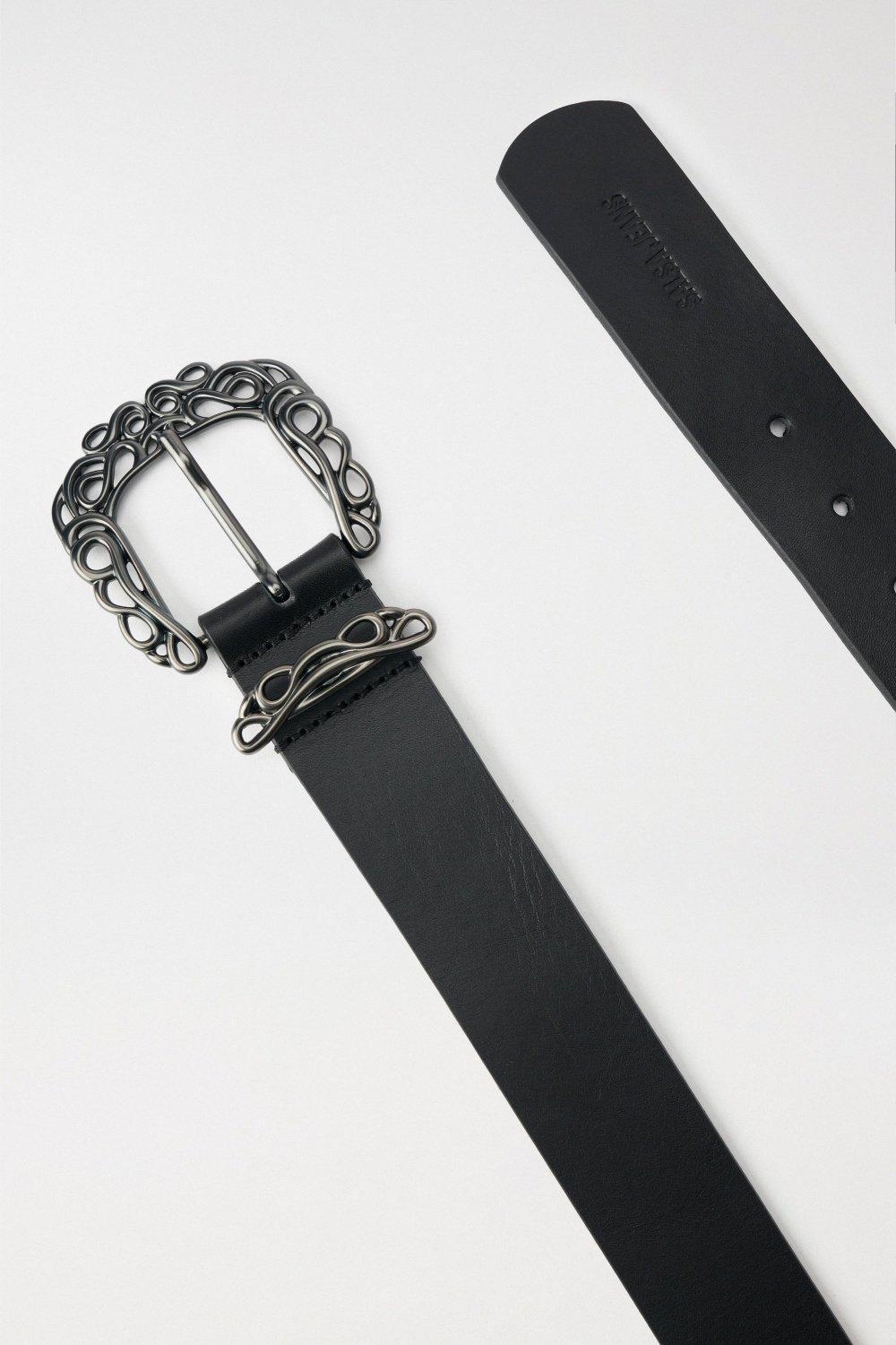 Leather Belt With Jewellery, Black, large image number 4