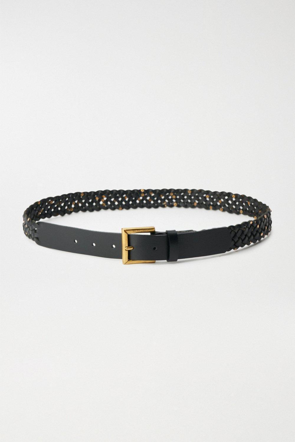 Black Braided Leather Belt, , large image number 0