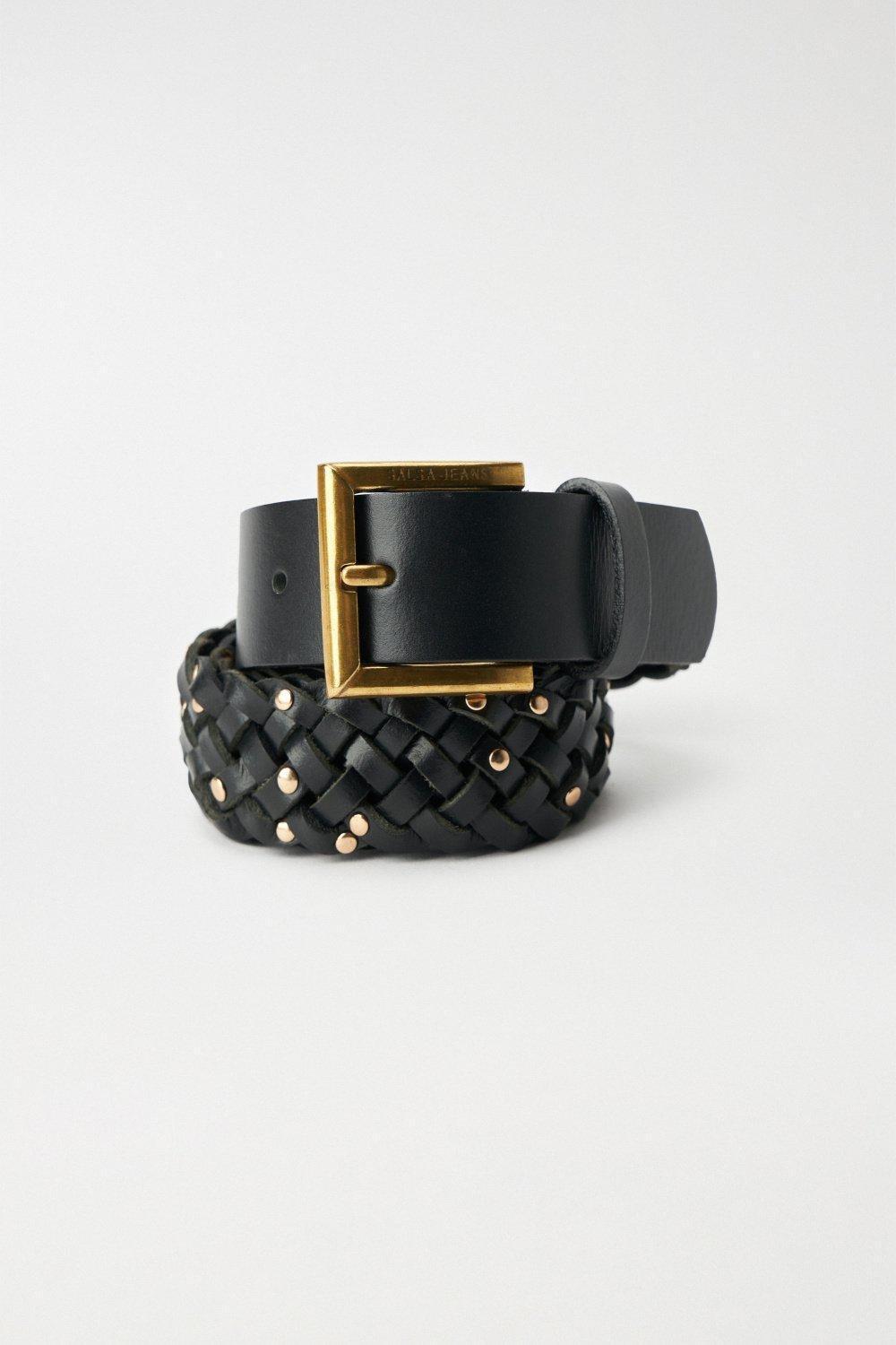 Braided Leather Belt, Black, large image number 2