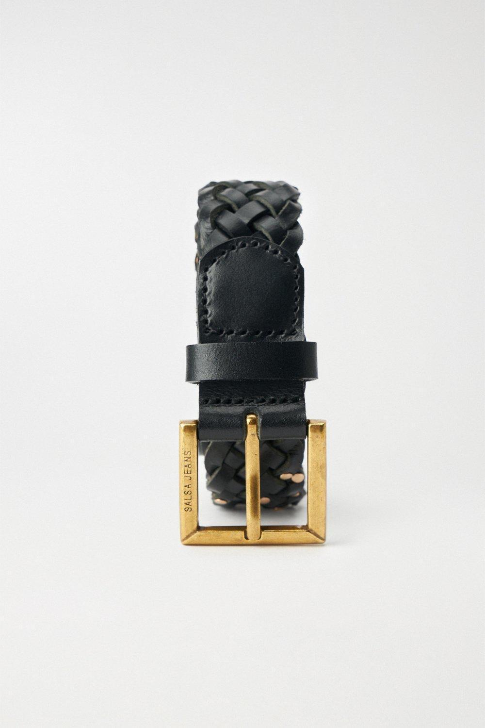 Braided Leather Belt, Black, large image number 3