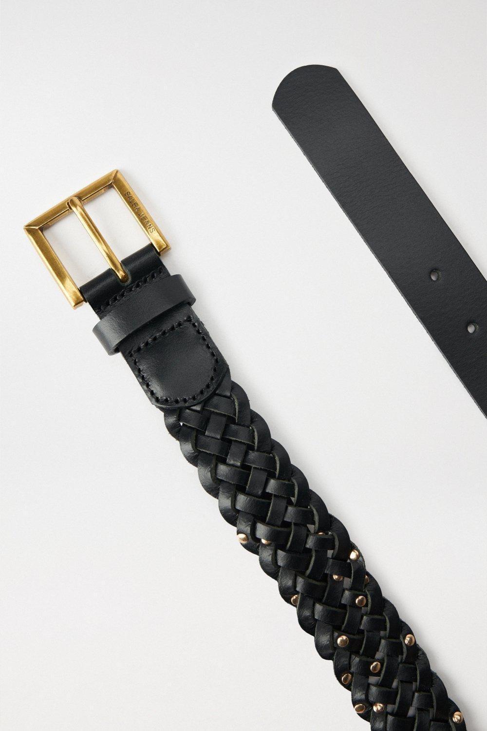 Braided Leather Belt, Black, large image number 4