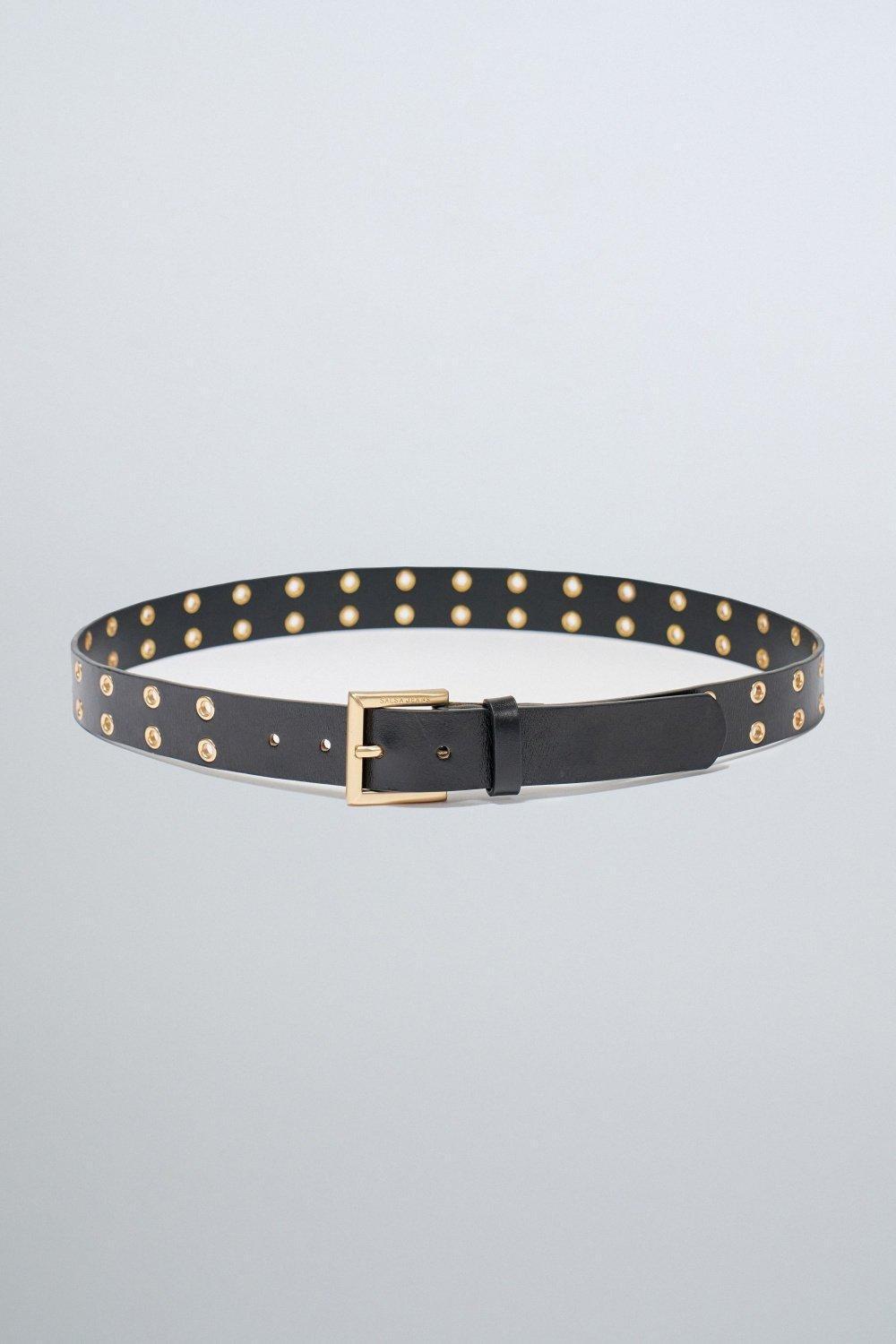 Black Grommet Leather Belt, , large image number 0