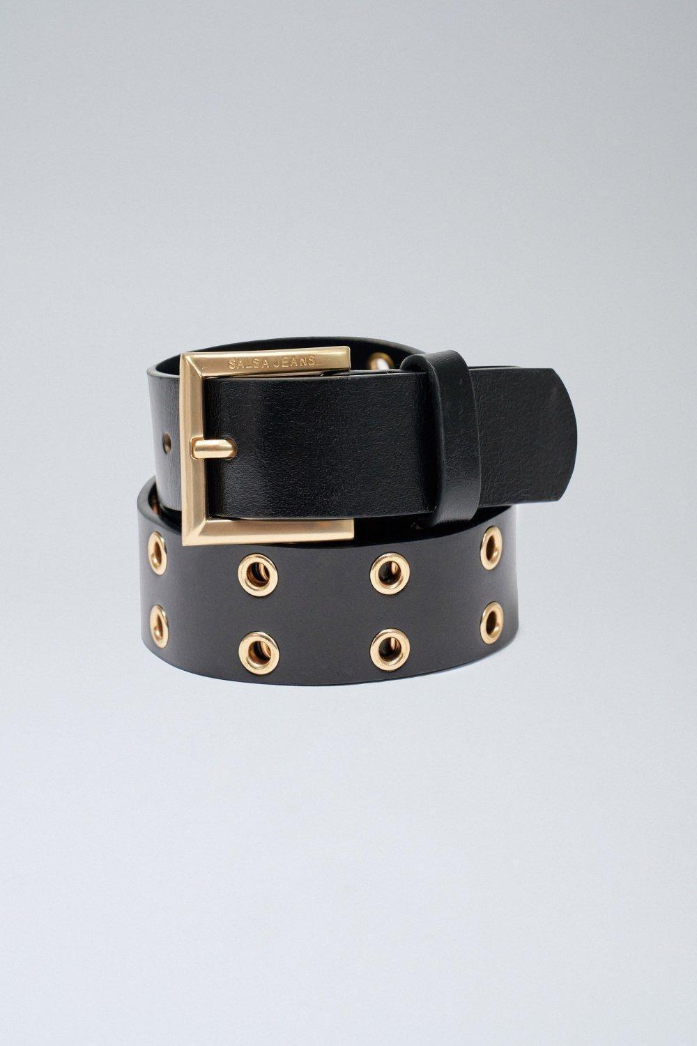 Black Grommet Leather Belt, , large image number 2