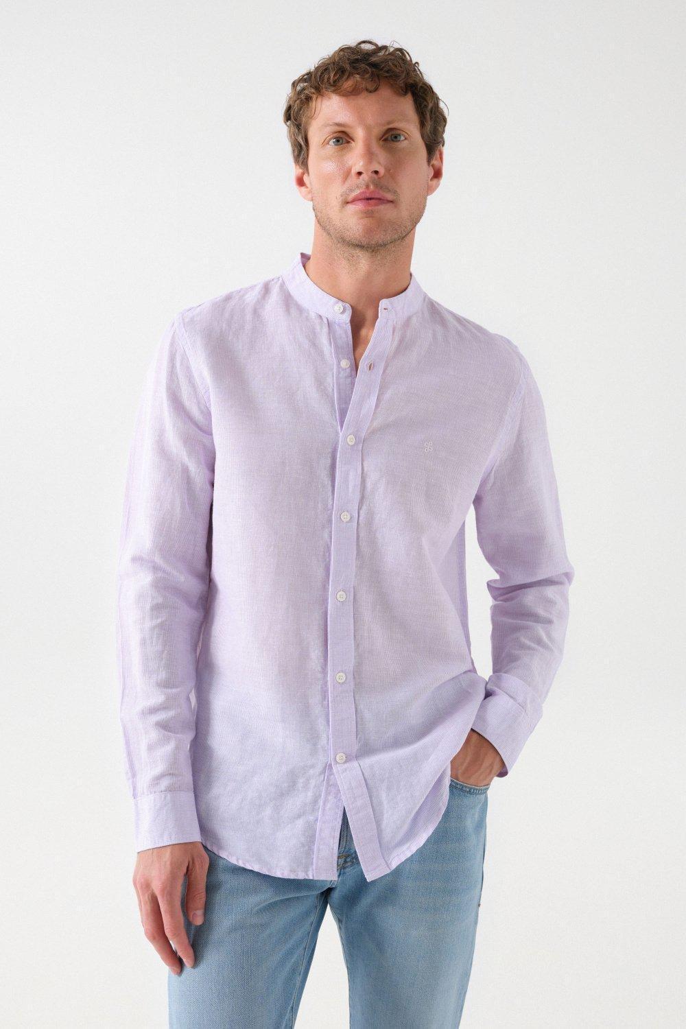 Striped Linen Blend Shirt, Pink, large image number 0