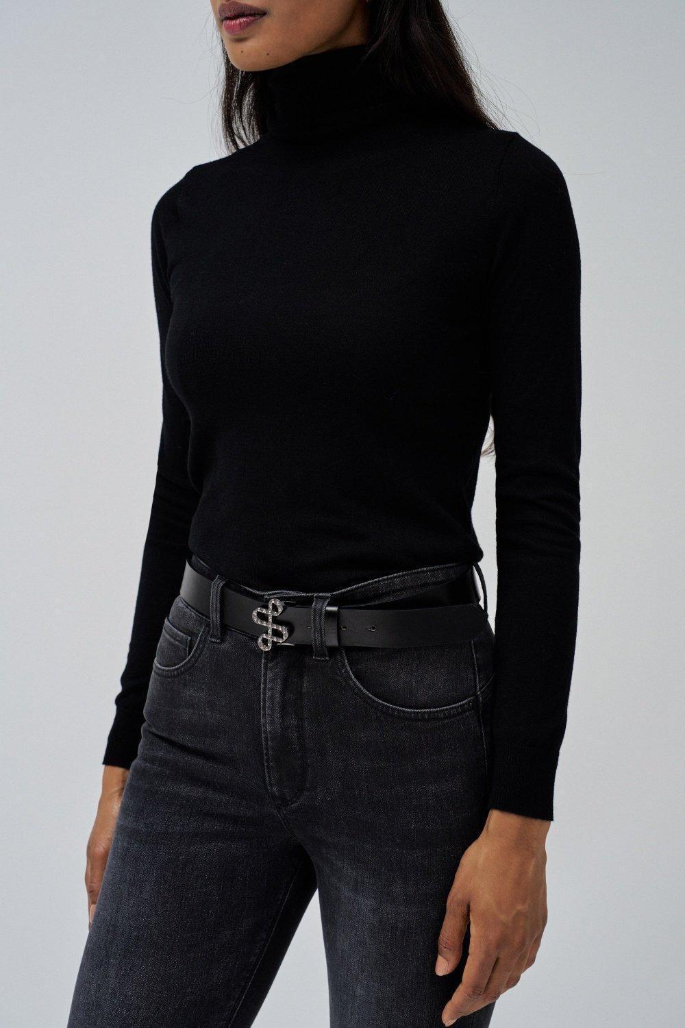 Engraved Logo Buckle Belt, Black, large image number 1