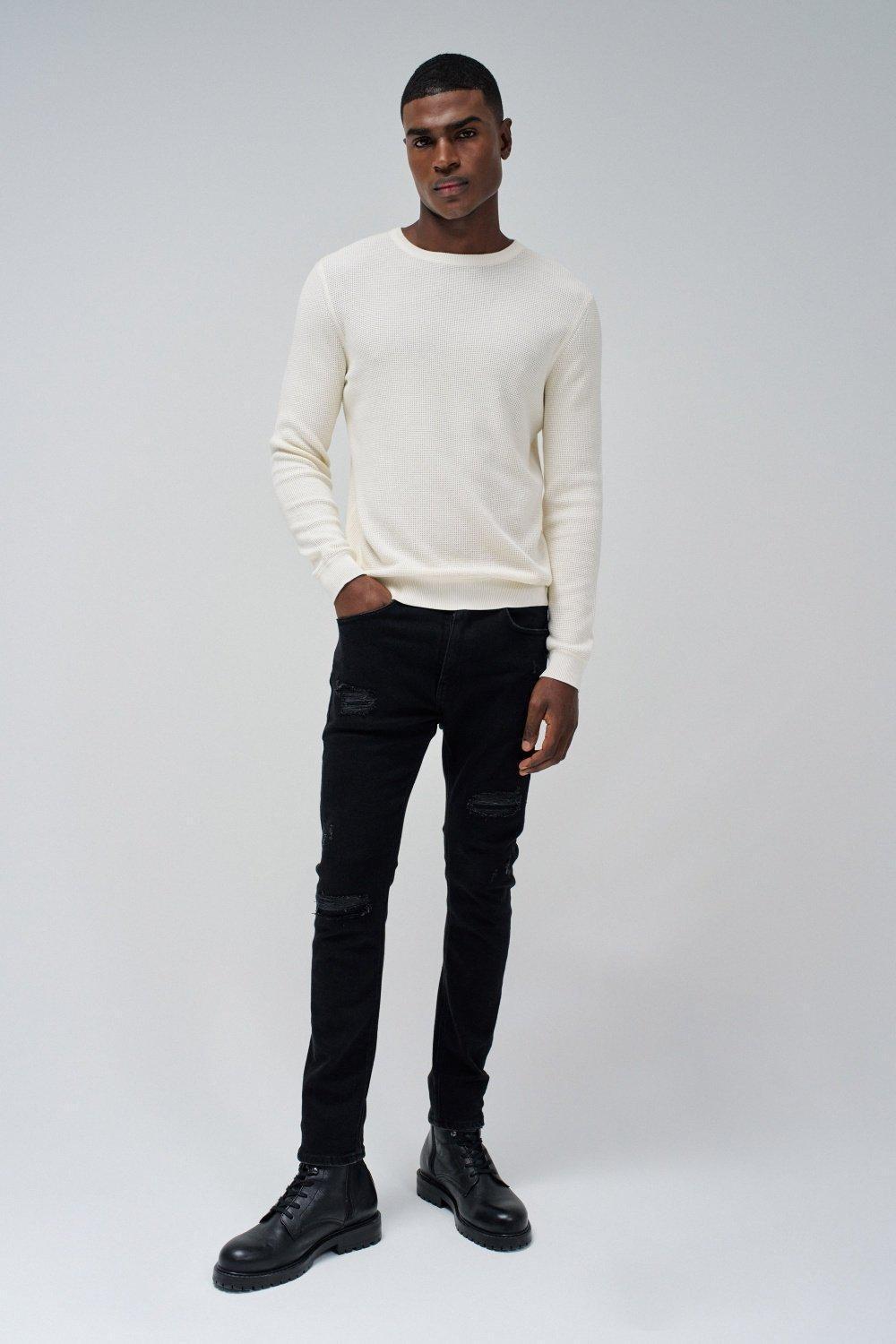 Black Solid Ripped Jeans, , large image number 1