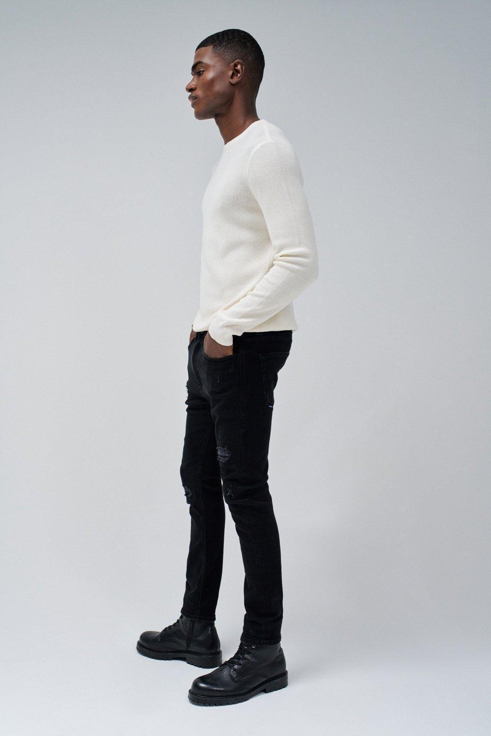Black Solid Ripped Jeans, , large image number 2