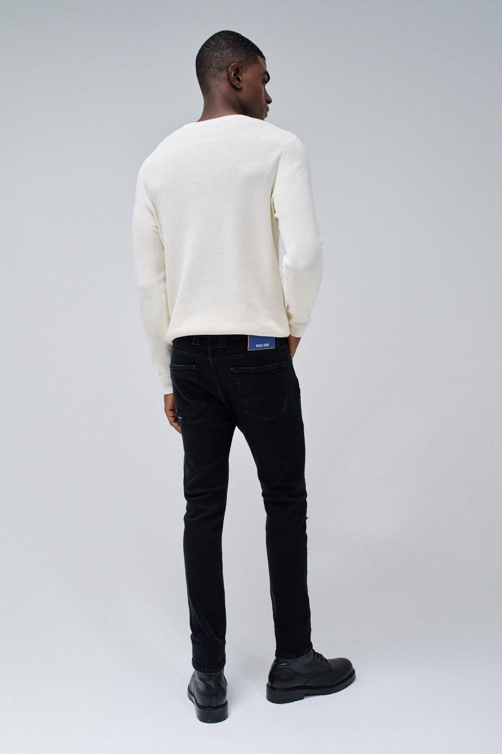 Black Solid Ripped Jeans, , large image number 3