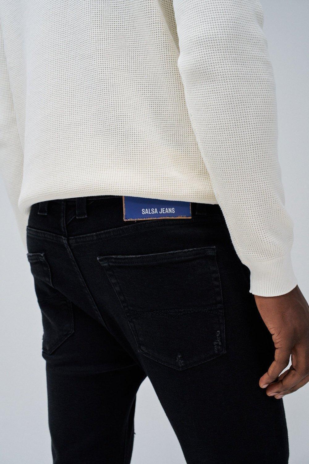 Black Solid Ripped Jeans, , large image number 4