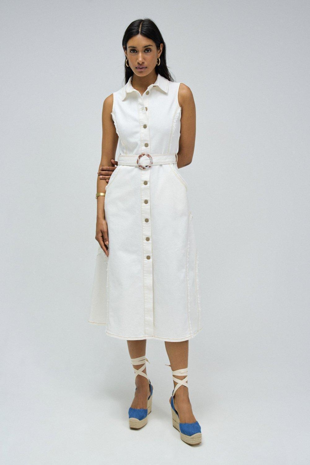 Midi Denim Dress, Pearl, large image number 0