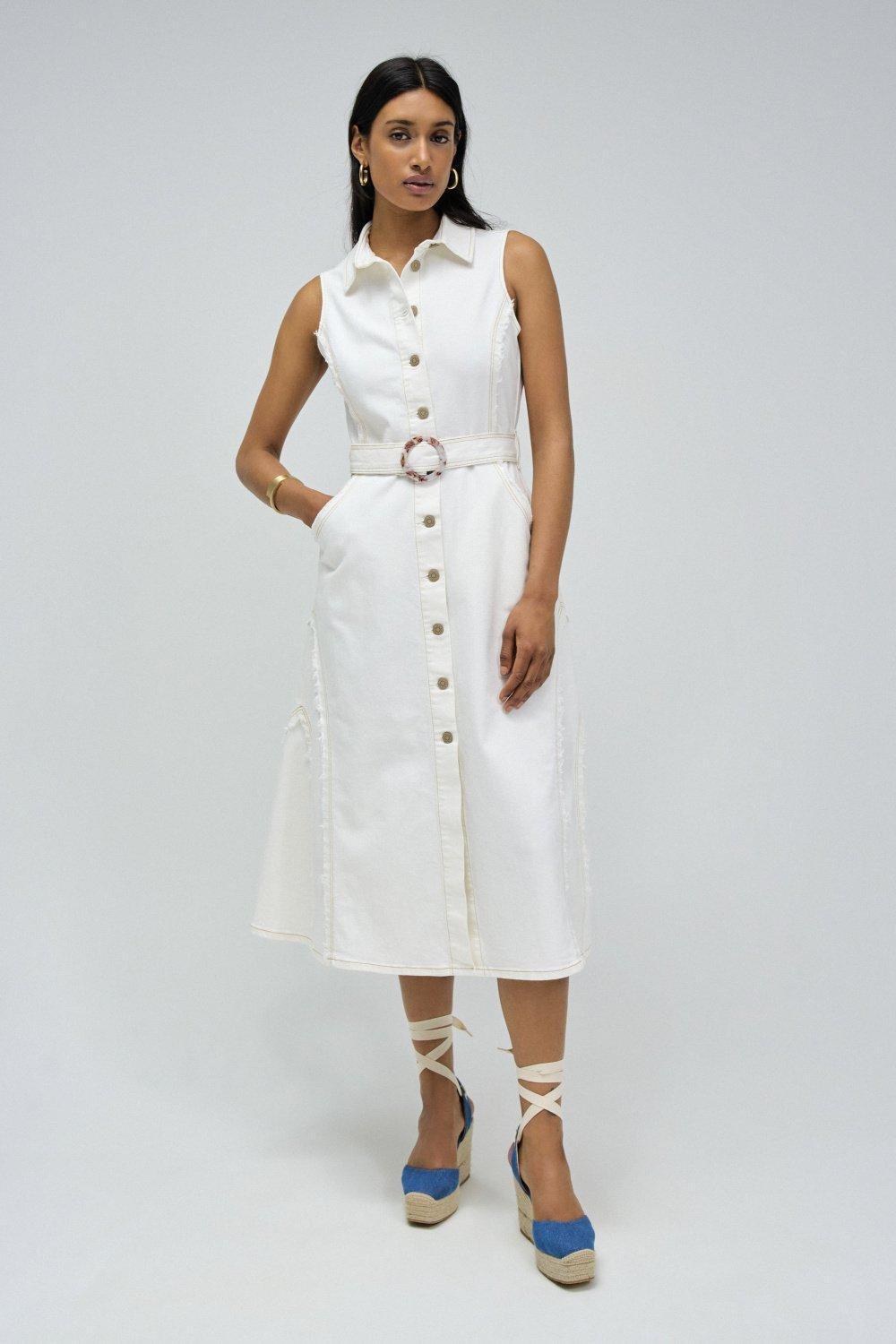 Midi Denim Dress, Pearl, large image number 1