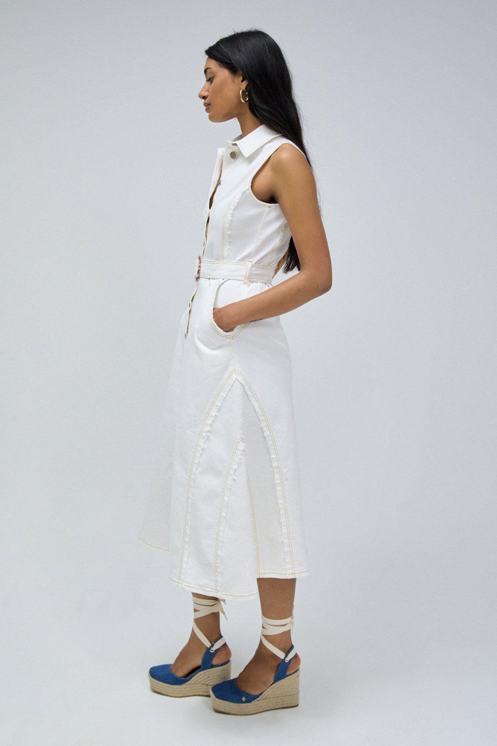 Midi Denim Dress, Pearl, large image number 2