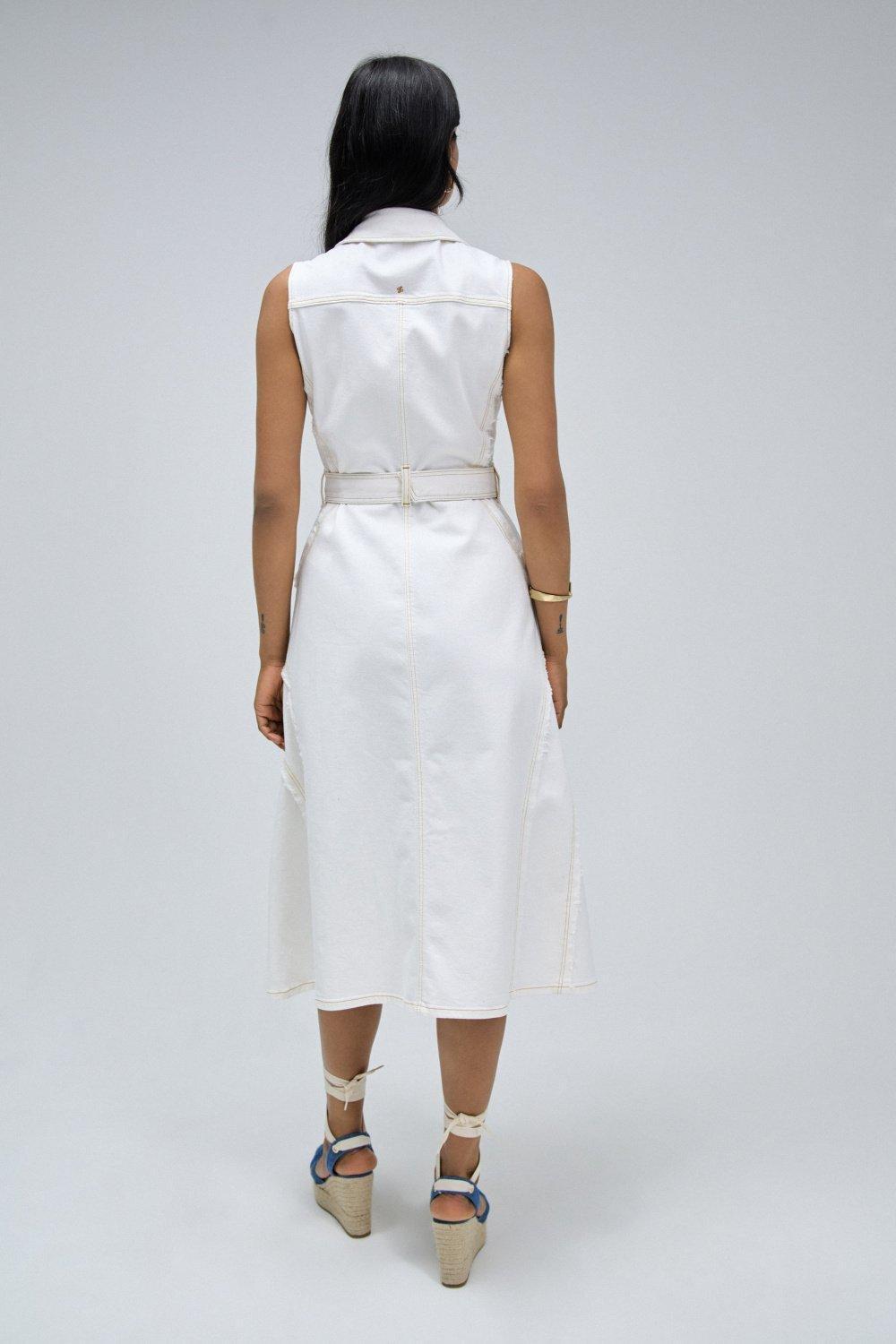 Midi Denim Dress, Pearl, large image number 3