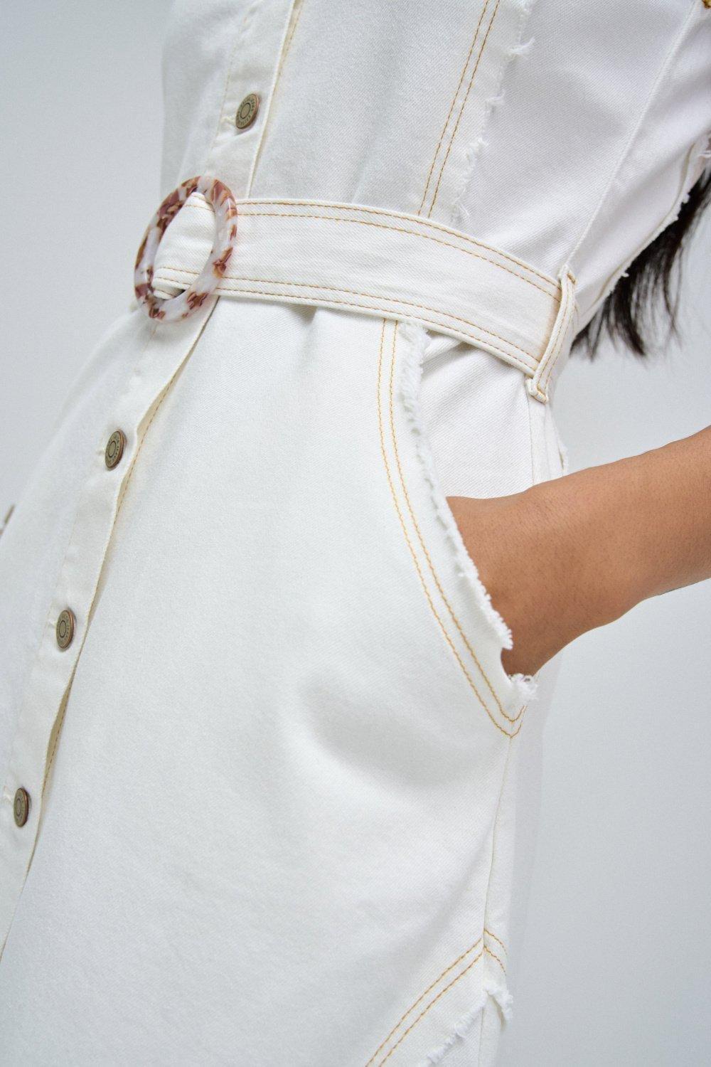 Midi Denim Dress, Pearl, large image number 4