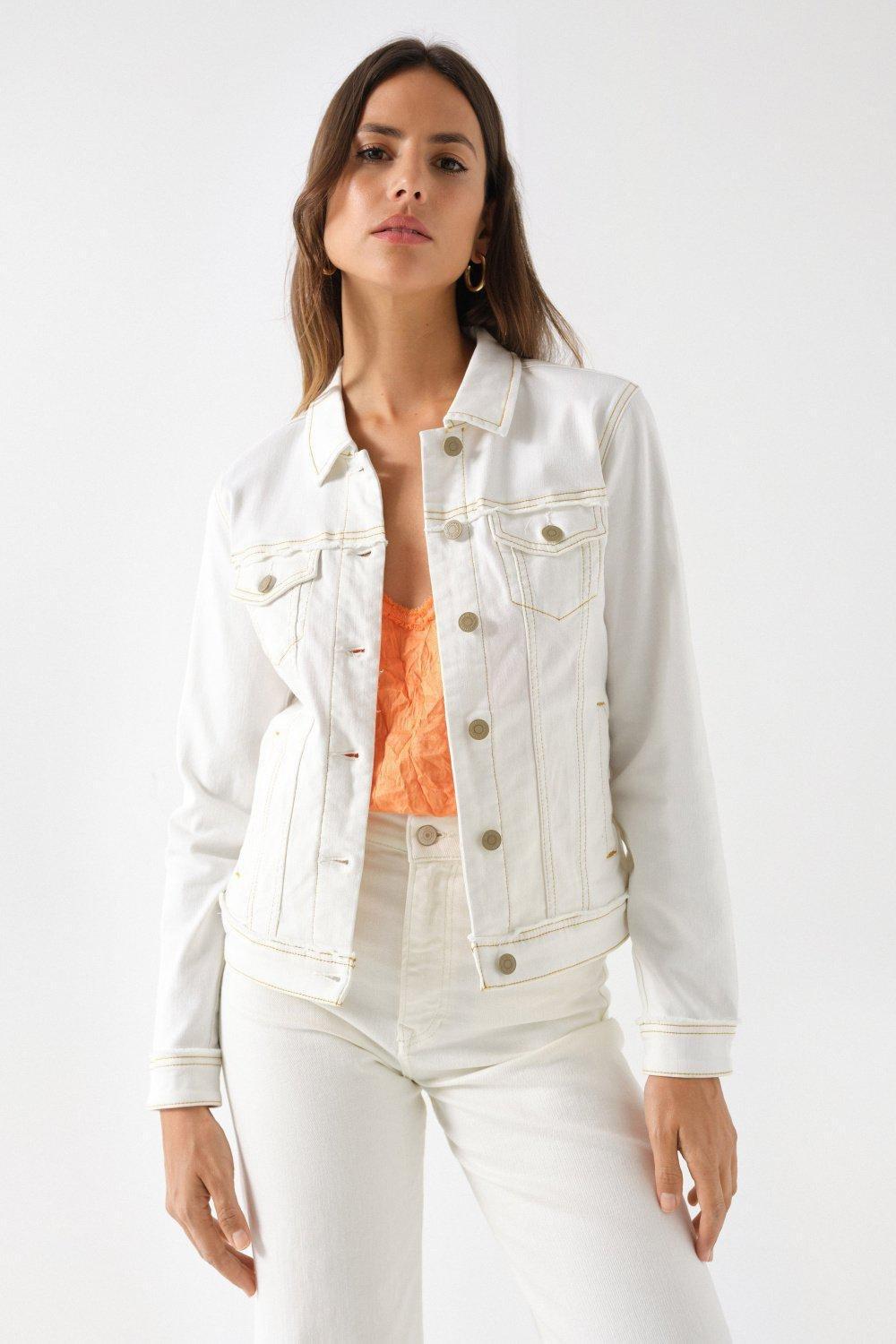 Frayed Details Denim Jacket, Pearl, large image number 0