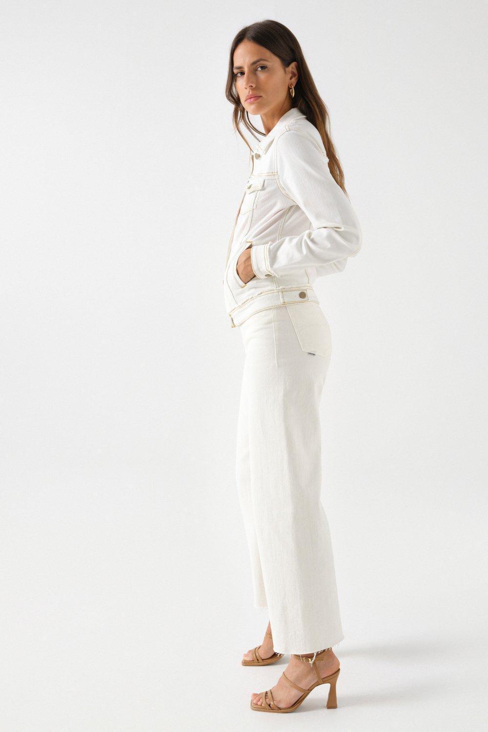 Frayed Details Denim Jacket, Pearl, large image number 2