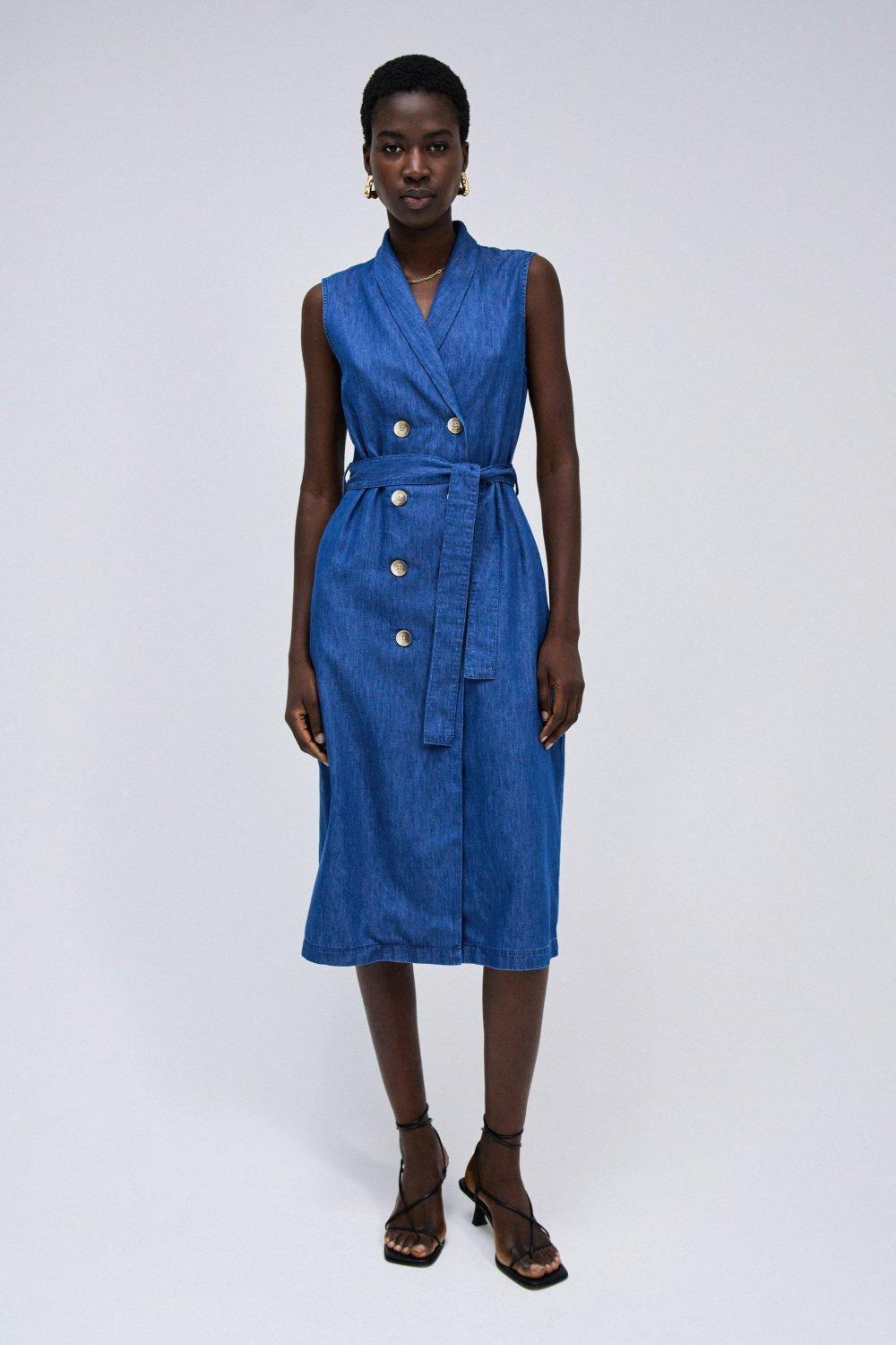 Blue Buttoned Denim Dress, , large image number 0