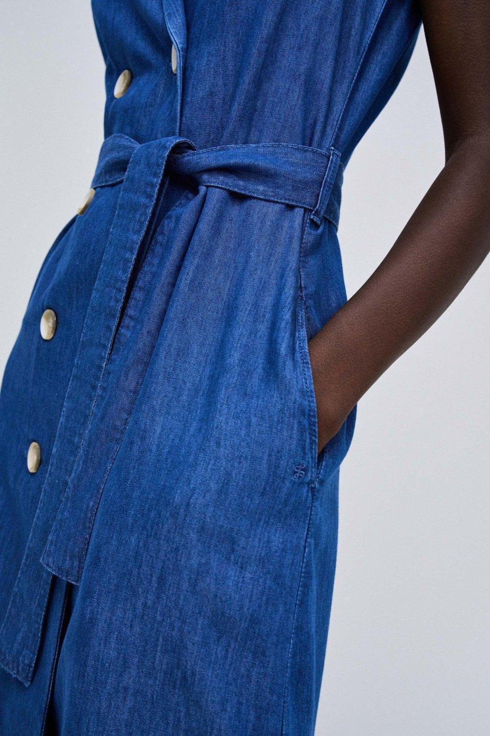 Blue Buttoned Denim Dress, , large image number 4