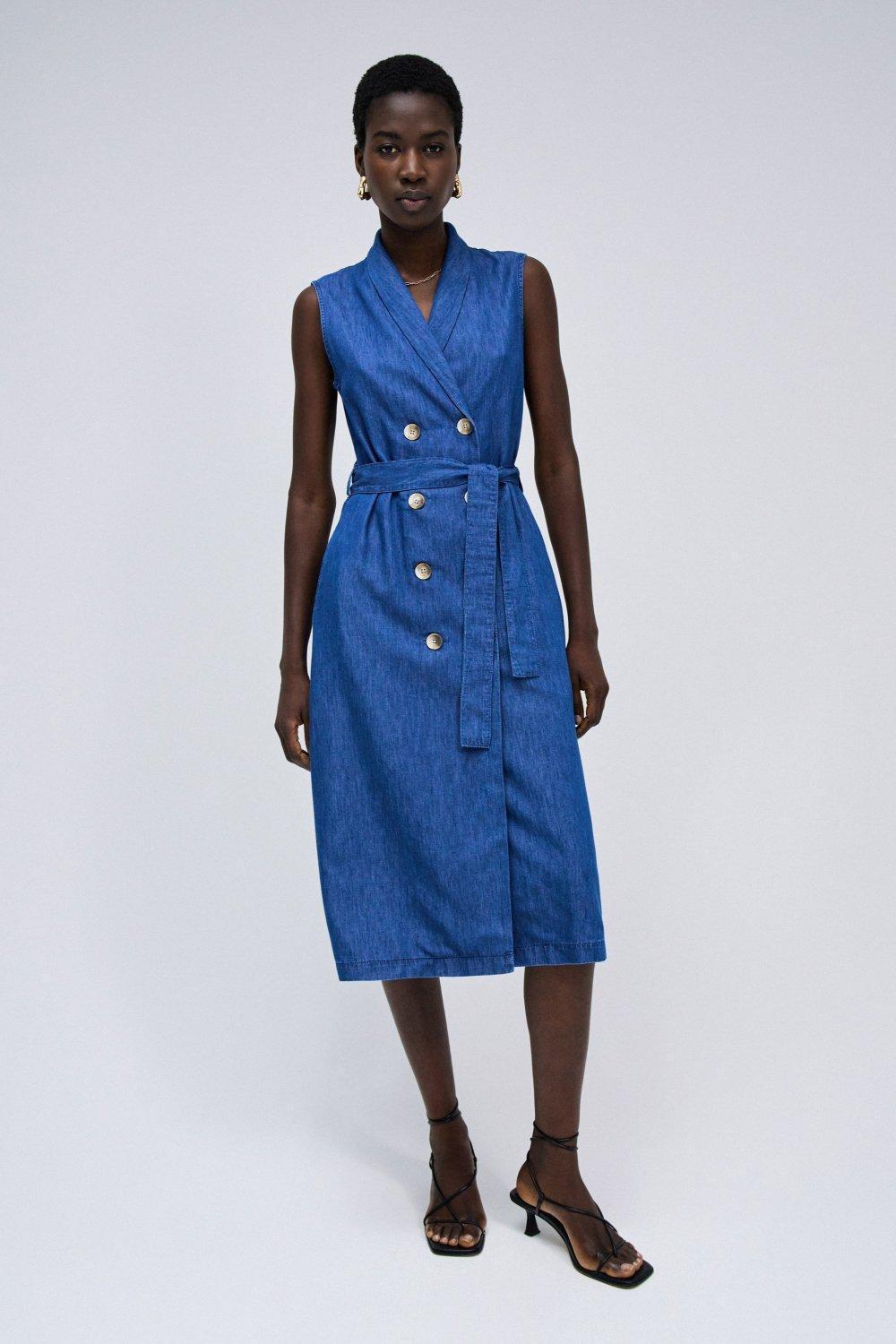 Buttoned Denim Dress, Blue, medium