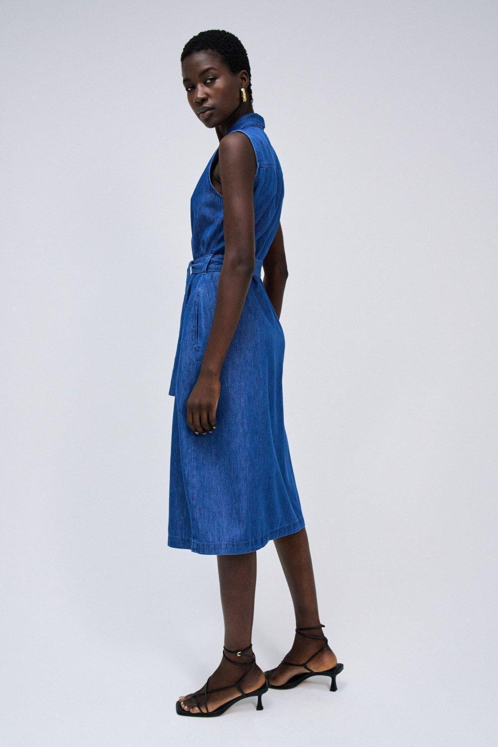 Buttoned Denim Dress, Blue, large image number 2