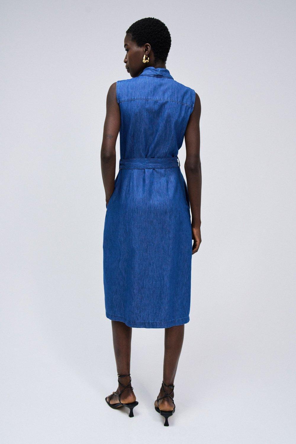 Buttoned Denim Dress, Blue, large image number 3
