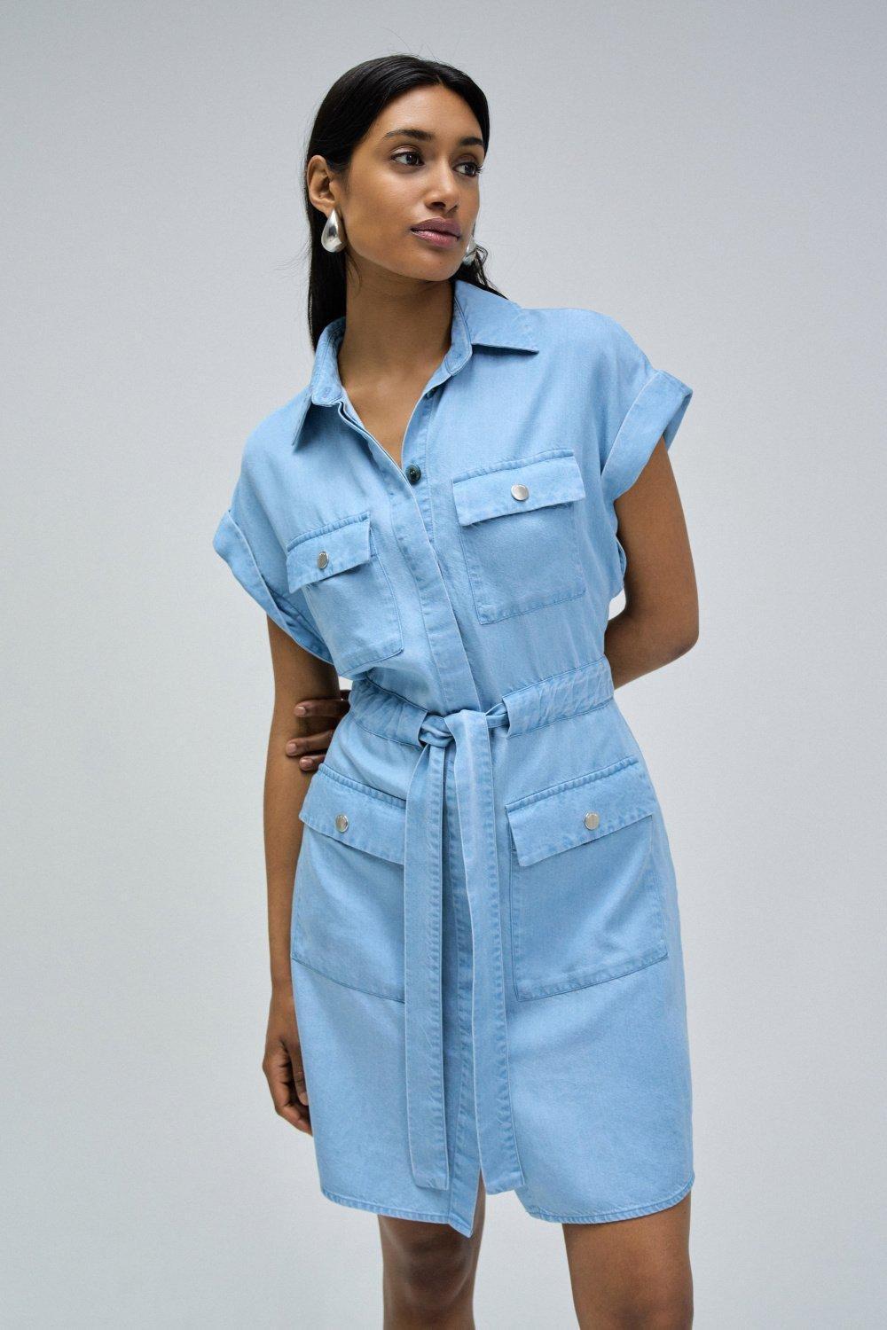 Blue Practical Short Dress, , large image number 0