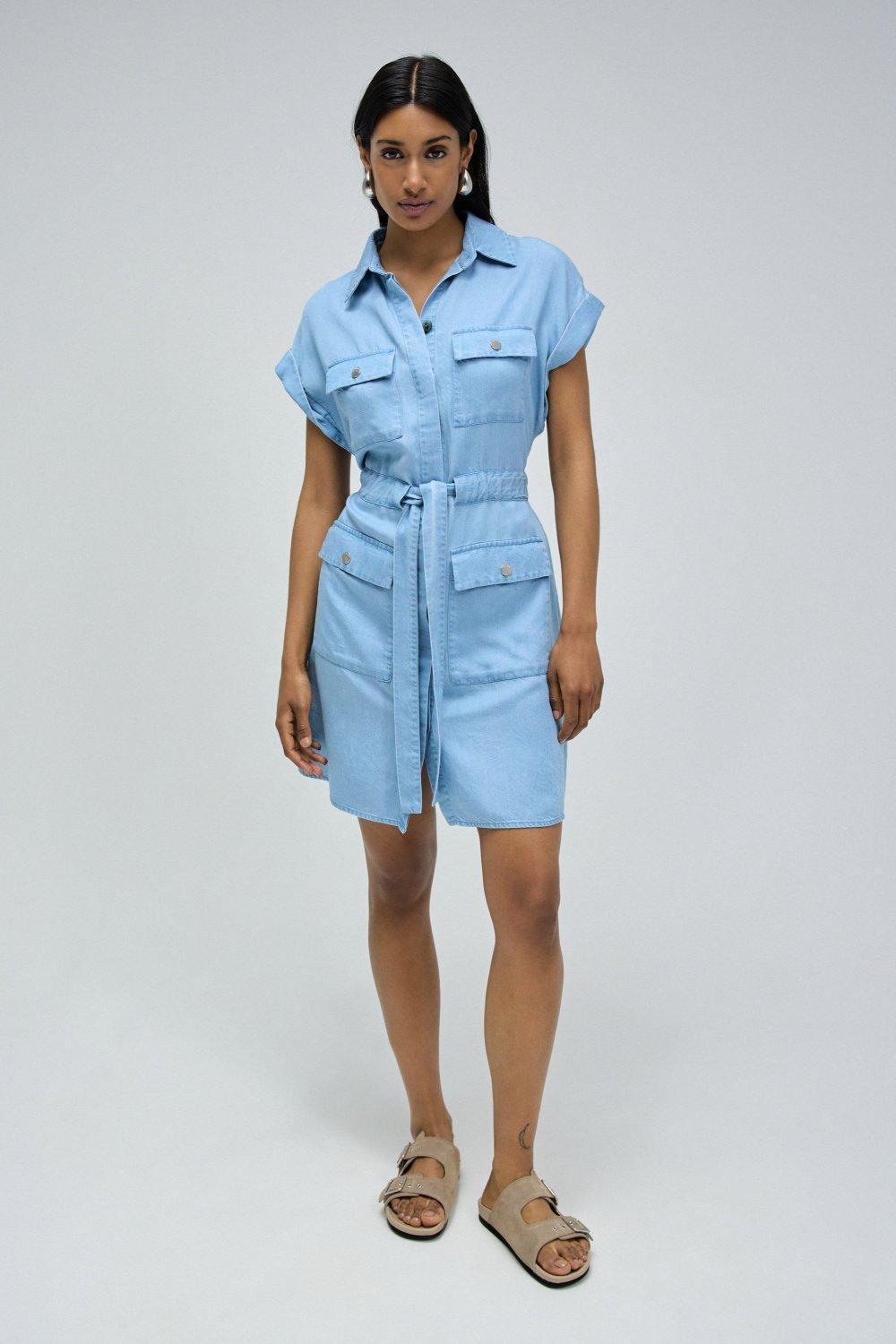 Blue Practical Short Dress, , large image number 1