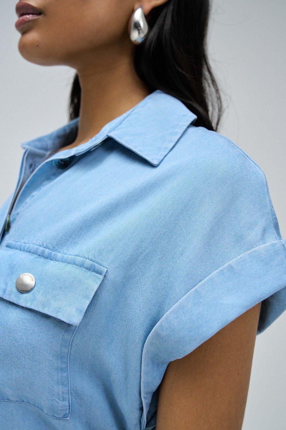 Blue Practical Short Dress, , large image number 4