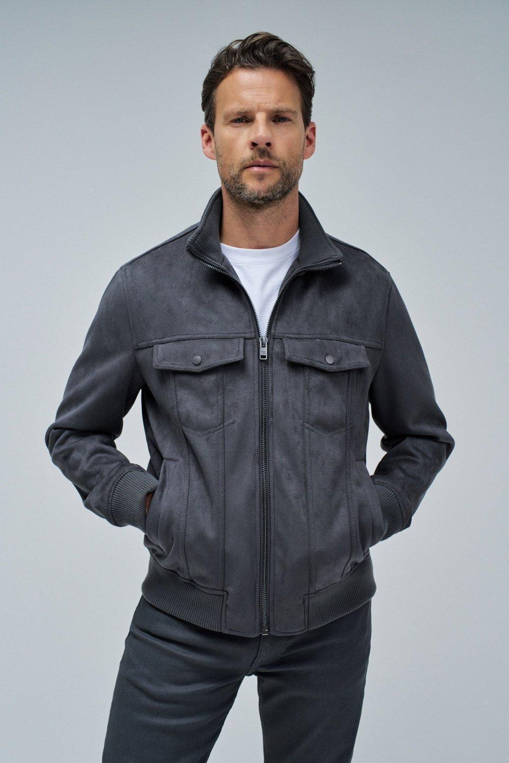 Grey Suede Bomber Jacket, , medium
