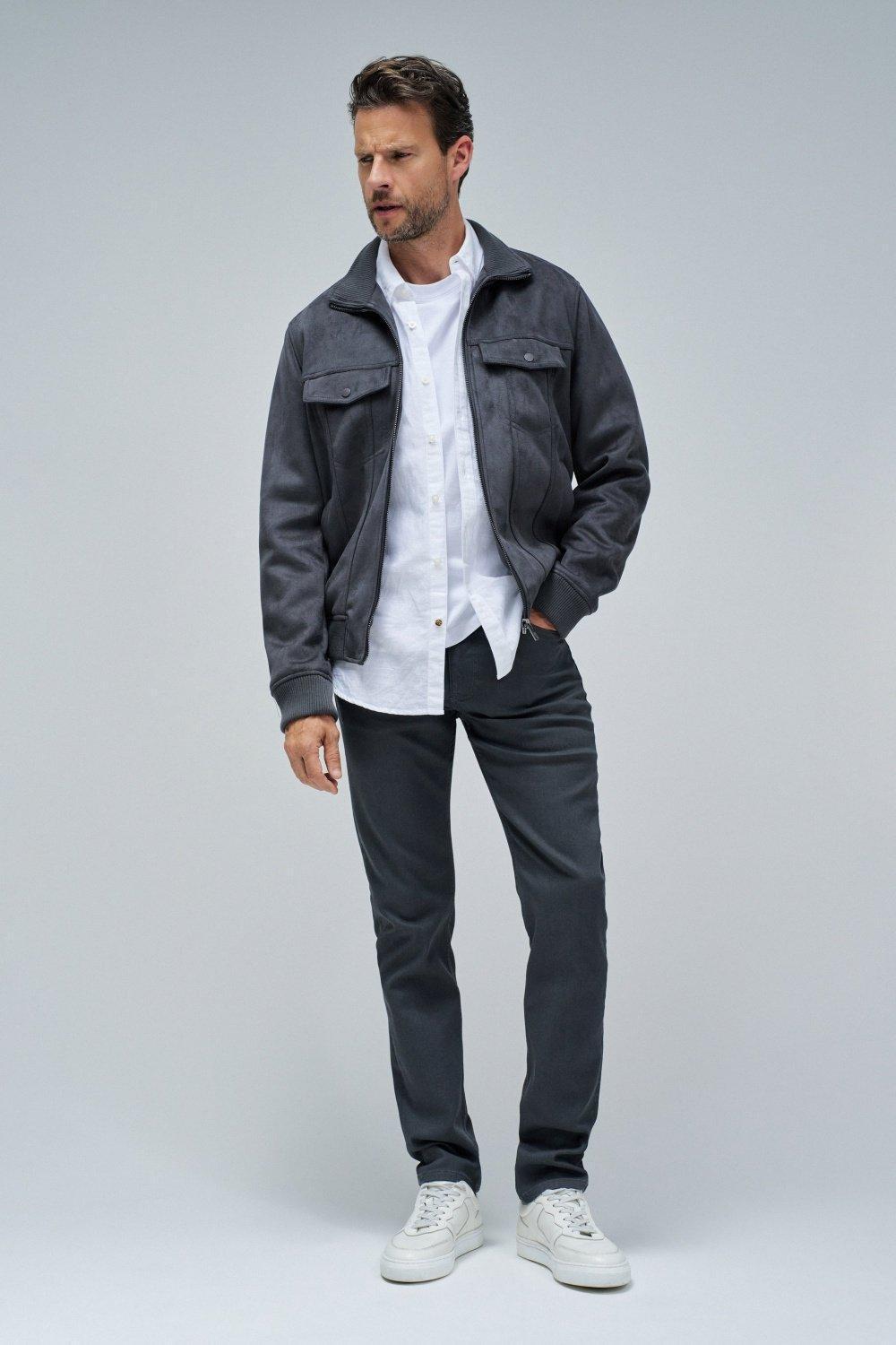 Suede Bomber Jacket, Grey, medium