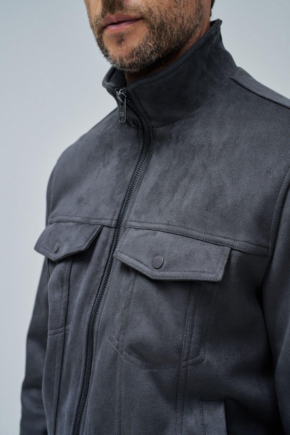 Suede Bomber Jacket, Grey, large image number 4