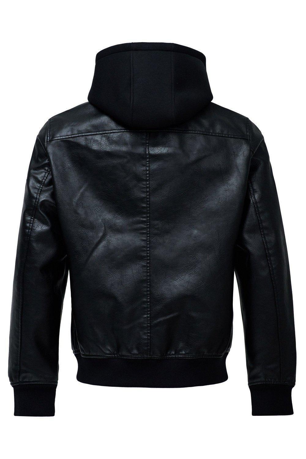 Black Leather Effect Bomber Jacket, , large image number 2