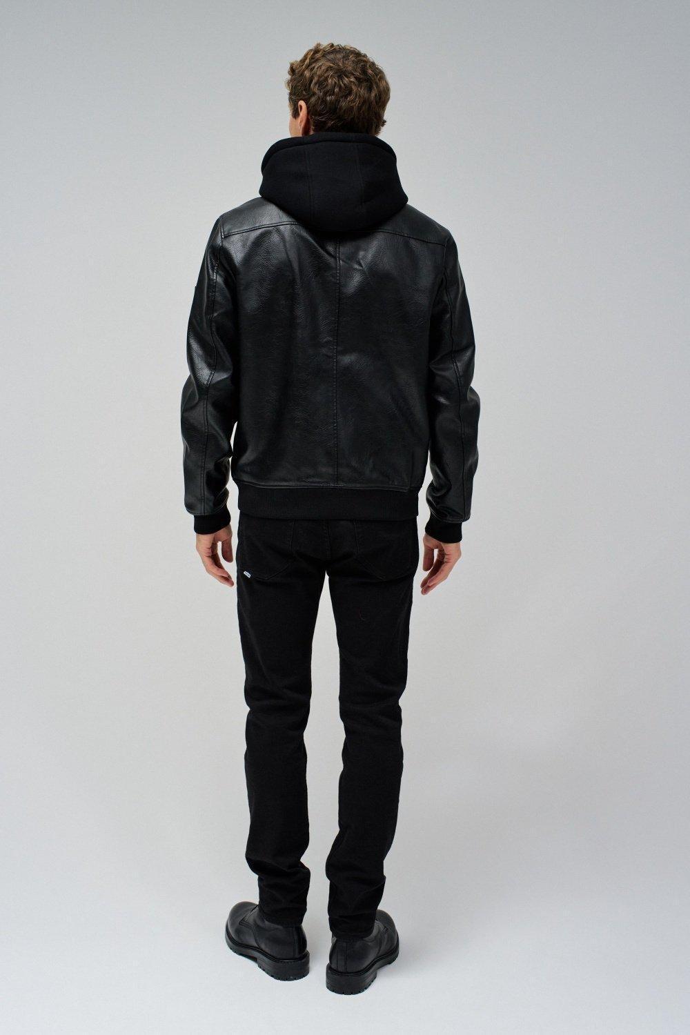 Black Leather Effect Bomber Jacket, , large image number 3