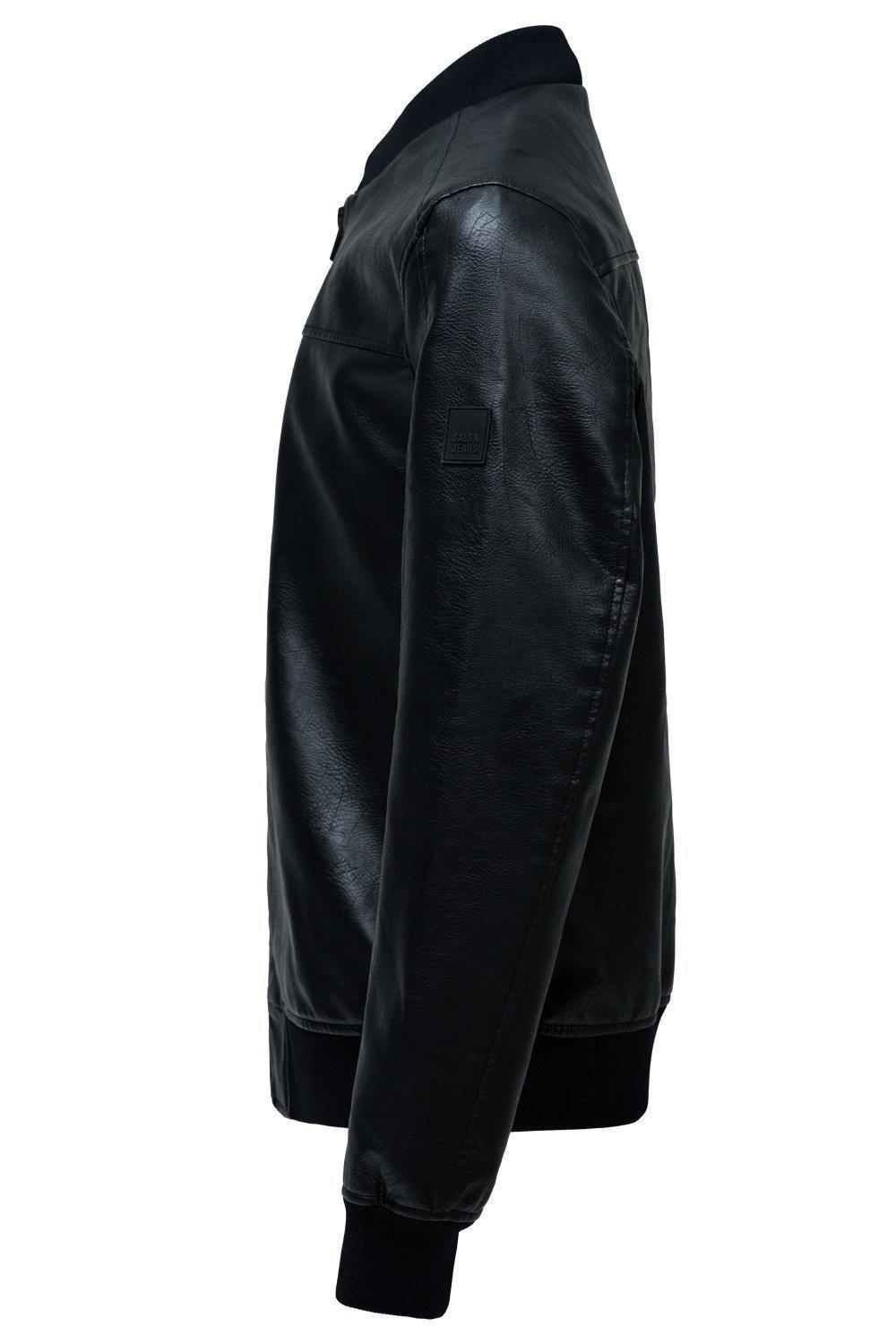 Black Leather Effect Bomber Jacket, , large image number 3