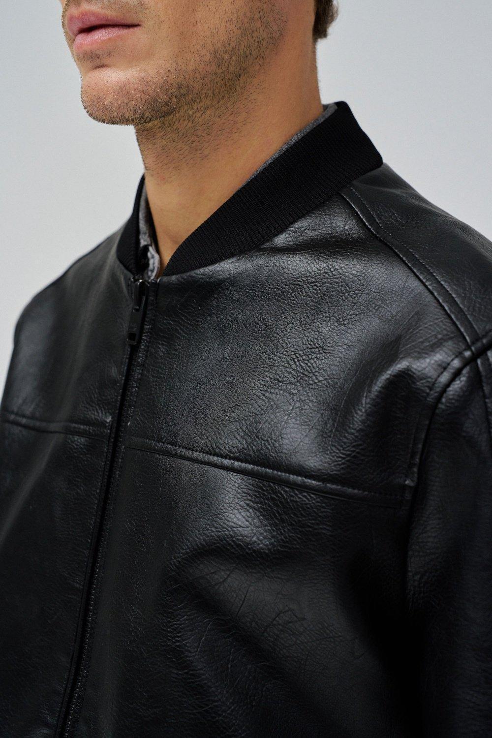 Black Leather Effect Bomber Jacket, , large image number 4