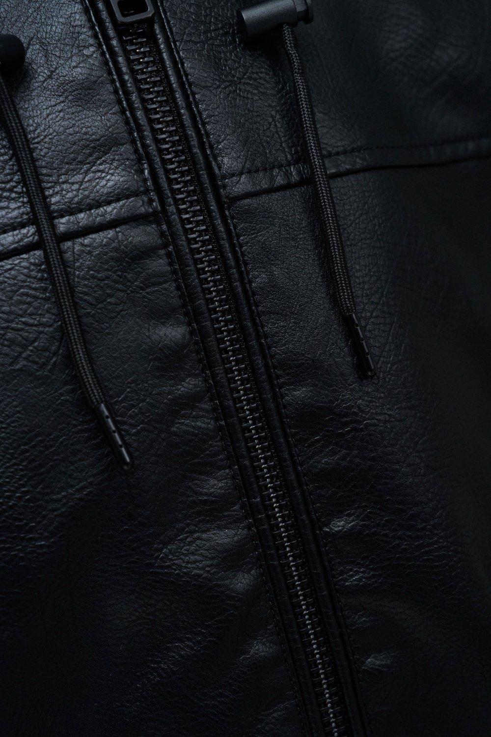 Black Leather Effect Bomber Jacket, , large image number 4