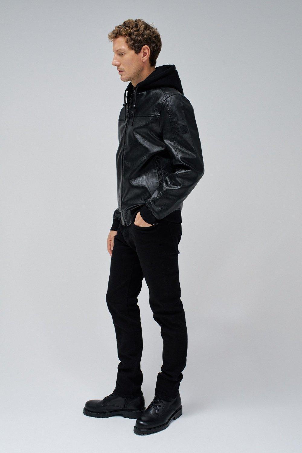Bomber Jacket Leather Effect , Black, medium