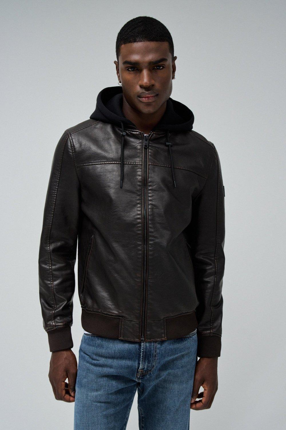 Bomber Jacket Leather Effect, Brown, medium